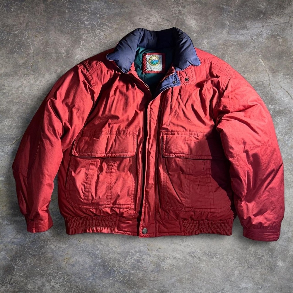 Vintage Forest Club by Rainforest Red Puffer Jacket Mens Colorblock Ski Coat